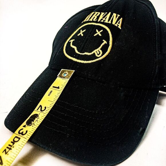 Nirvana Embroidered Smiley Black Cotton Adjustable Baseball Cap Unisex - Picture 8 of 8